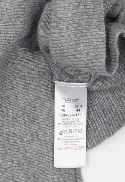 Next Women Grey Swan Embroidered Jumper Size 16 Crew Neck Knit