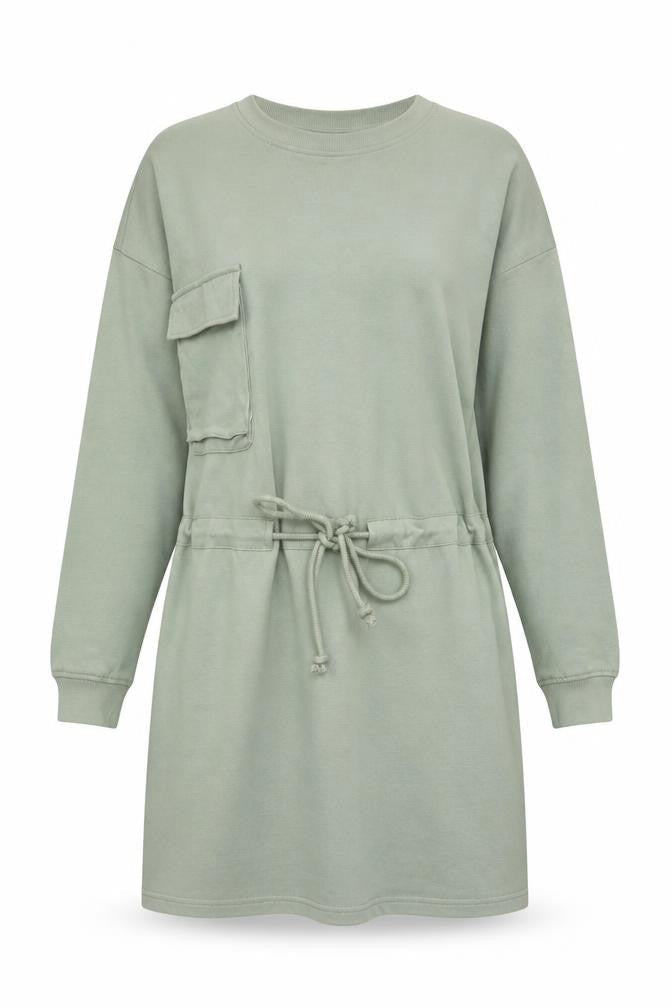 Front view of Missguided Women’s Green Long Sleeve Belted T-Shirt Dress UK 8