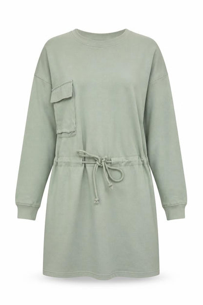 Front view of Missguided Women’s Green Long Sleeve Belted T-Shirt Dress UK 8