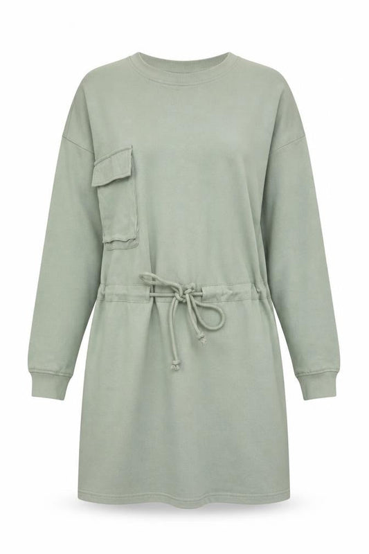 Front view of Missguided Women’s Green Long Sleeve Belted T-Shirt Dress UK 8