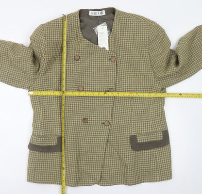 Jacques Vert Womens Green Houndstooth Blazer UK 18 Wool Blend Lined Double Breasted