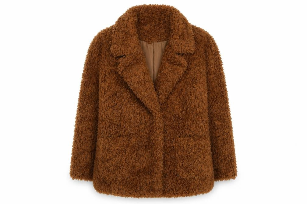 H&M Divided Women’s Brown Faux Fur Coat Size 12 Winter Overcoat