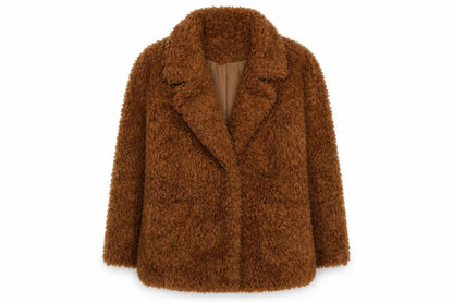 H&M Divided Women’s Brown Faux Fur Coat Size 12 Winter Overcoat