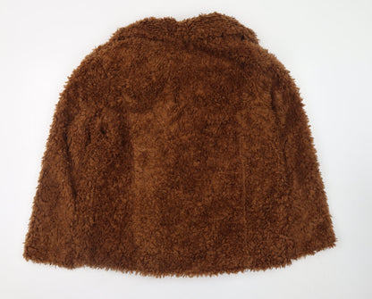H&M Divided Women’s Brown Faux Fur Coat Size 12 Winter Overcoat