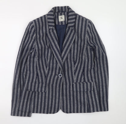 Tu Women Blue Striped Blazer Size 12 Single-Breasted Work Jacket