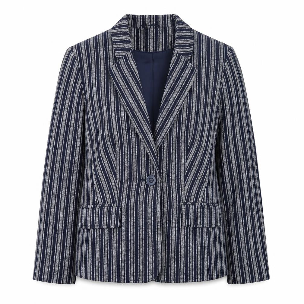 Tu Women Blue Striped Blazer Size 12 Single-Breasted Work Jacket
