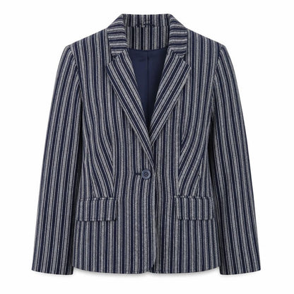 Tu Women Blue Striped Blazer Size 12 Single-Breasted Work Jacket