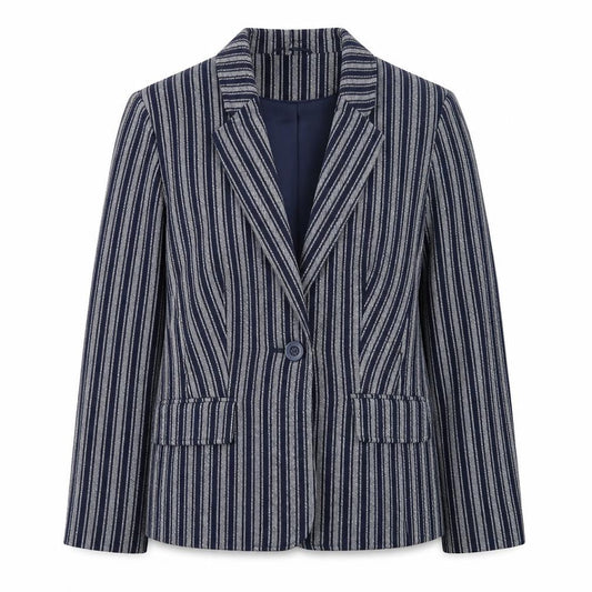 Tu Women Blue Striped Blazer Size 12 Single-Breasted Work Jacket
