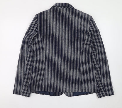 Tu Women Blue Striped Blazer Size 12 Single-Breasted Work Jacket