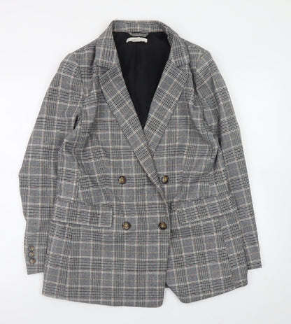 H&M Womens Grey Checked Blazer Size 14 Workwear Jacket