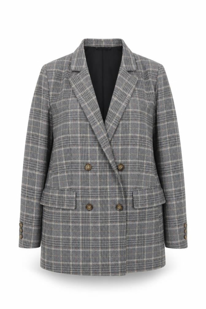 H&M Womens Grey Checked Blazer Size 14 Workwear Jacket