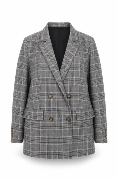 H&M Womens Grey Checked Blazer Size 14 Workwear Jacket