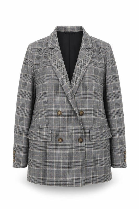 H&M Womens Grey Checked Blazer Size 14 Workwear Jacket