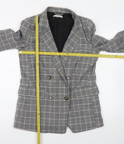 H&M Womens Grey Checked Blazer Size 14 Workwear Jacket