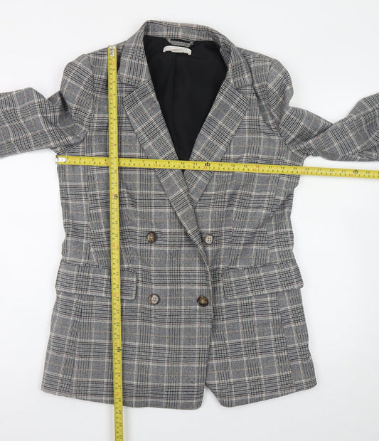 H&M Womens Grey Checked Blazer Size 14 Workwear Jacket