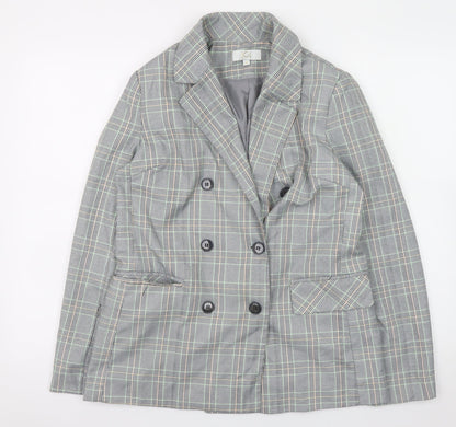 JCL Womens Grey Check Blazer Medium Long Sleeve Business Casual Jacket