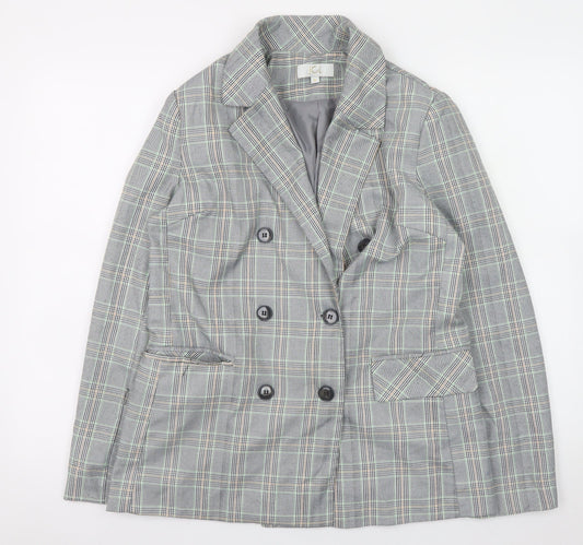 JCL Womens Grey Check Blazer Medium Long Sleeve Business Casual Jacket