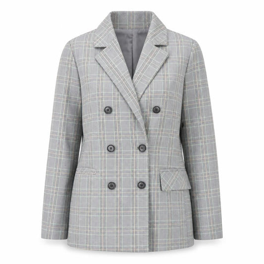 JCL Womens Grey Check Blazer Medium Long Sleeve Business Casual Jacket