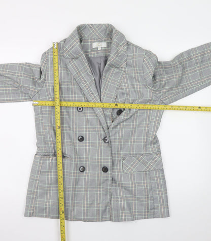 JCL Womens Grey Check Blazer Medium Long Sleeve Business Casual Jacket