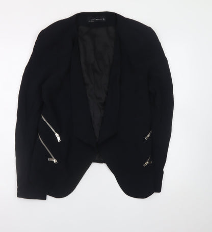 Zara Woman Black L Biker Blazer Jacket with Zips for Women