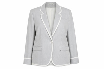 New Look Women Grey Striped Blazer UK 18 Classic Mid-Length Jacket