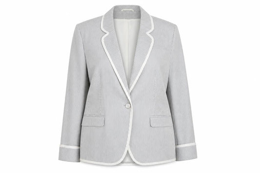 New Look Women Grey Striped Blazer UK 18 Classic Mid-Length Jacket