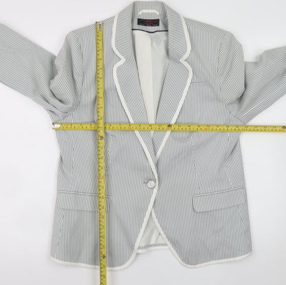 New Look Women Grey Striped Blazer UK 18 Classic Mid-Length Jacket