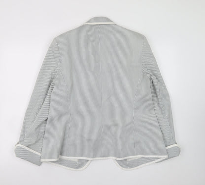 New Look Women Grey Striped Blazer UK 18 Classic Mid-Length Jacket