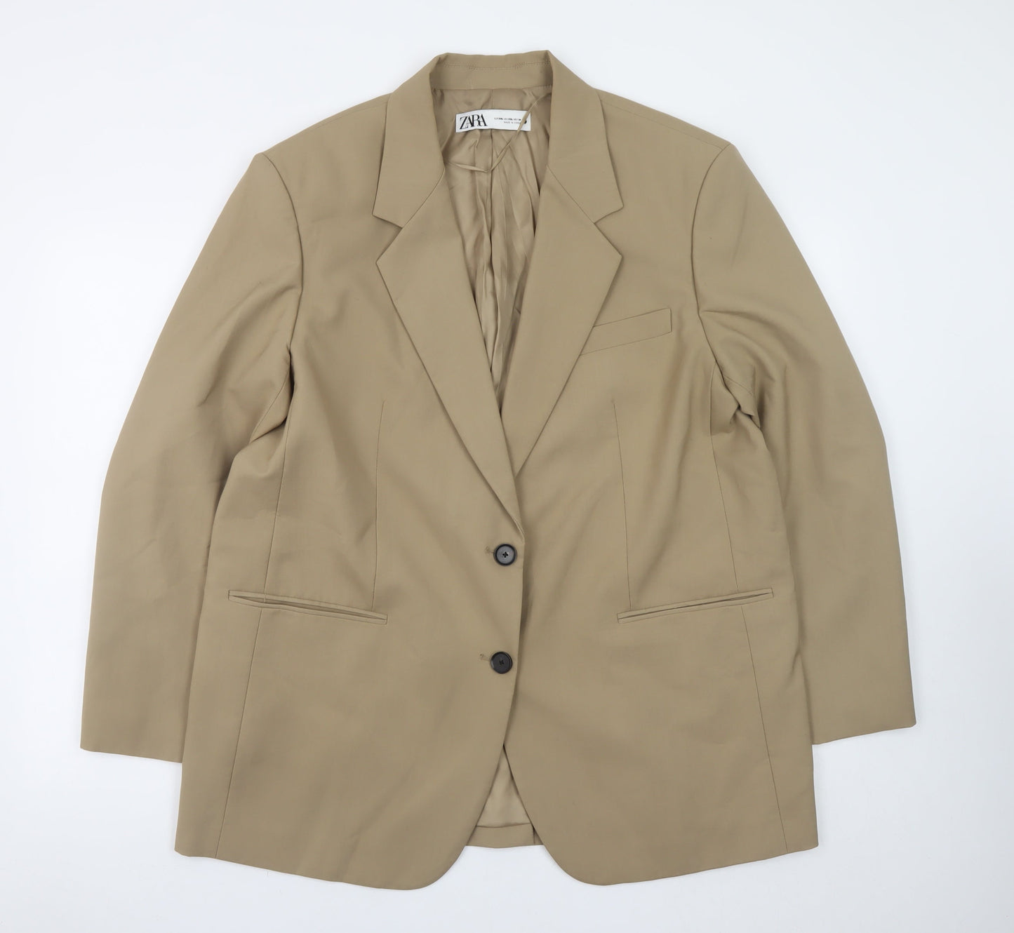 Zara Women Beige Long Sleeve Blazer 2XL Classic Business Jacket