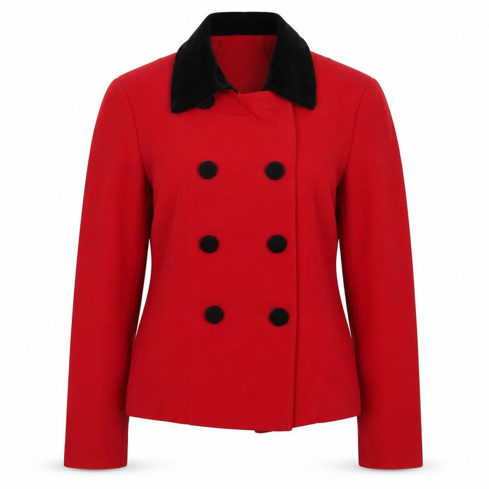 Plaza South Petite Red Pea Coat Jacket Women Size 8 Buttoned Classic