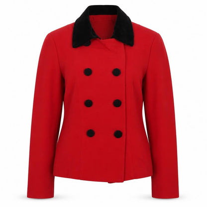 Plaza South Petite Red Pea Coat Jacket Women Size 8 Buttoned Classic
