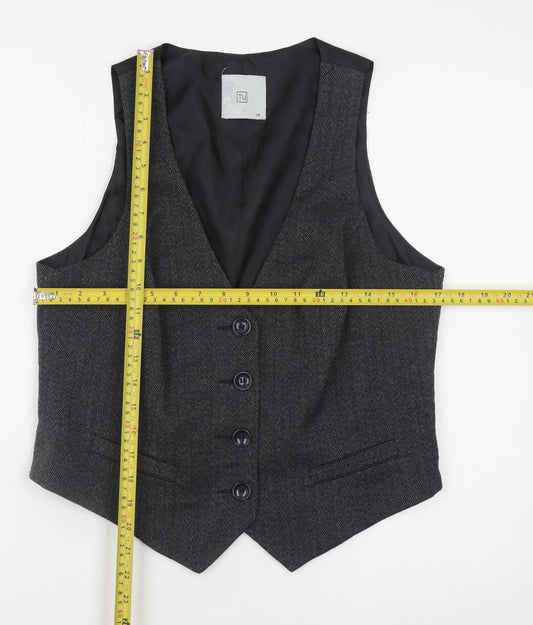 TU Women’s Grey Herringbone Tweed Waistcoat Size 14 Classic V-Neck