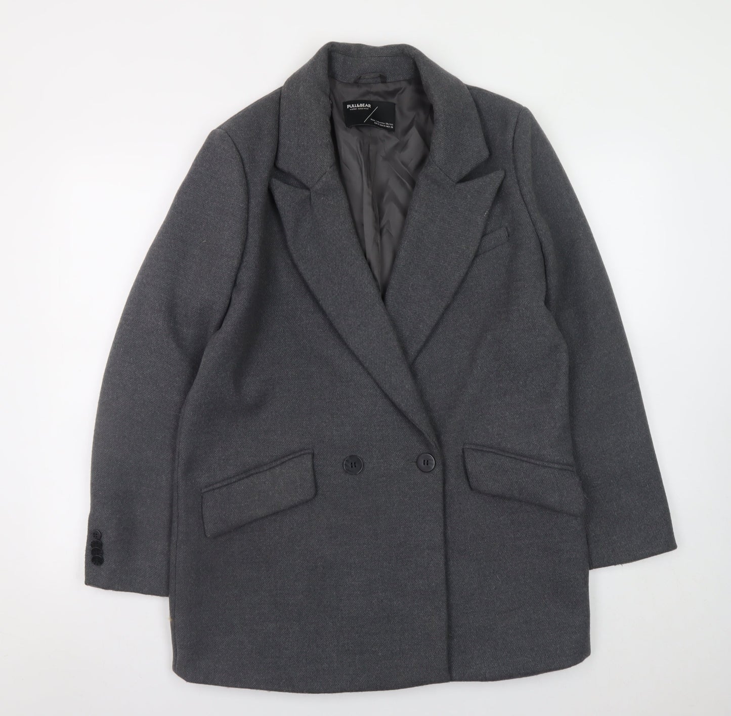 Womens UK Size 12 Pull & Bear Grey Overcoat