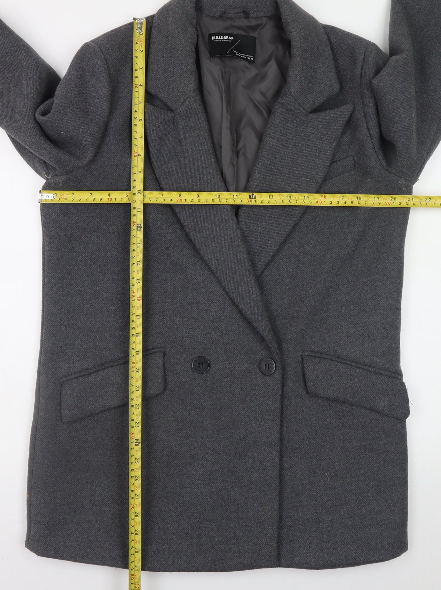 Womens UK Size 12 Pull & Bear Grey Overcoat