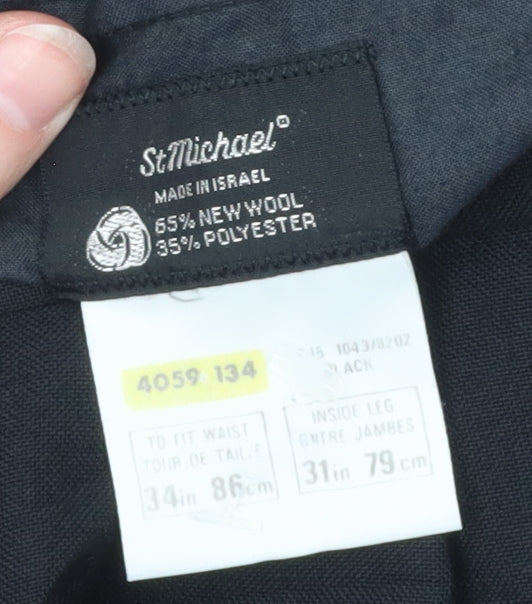 Mens UK Size 34 in Marks and Spencer Regular Fit Dress Pants Black Trousers