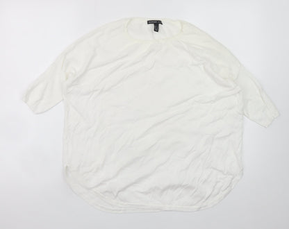 Mango Women White 8 Relaxed 3/4 Sleeve Pullover Jumper