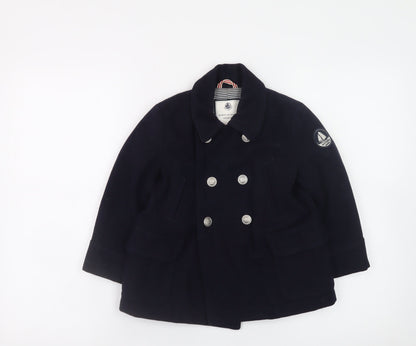 Petit Bateau Girls Blue Wool Pea Coat 4 Years Double-Breasted Winter Jacket