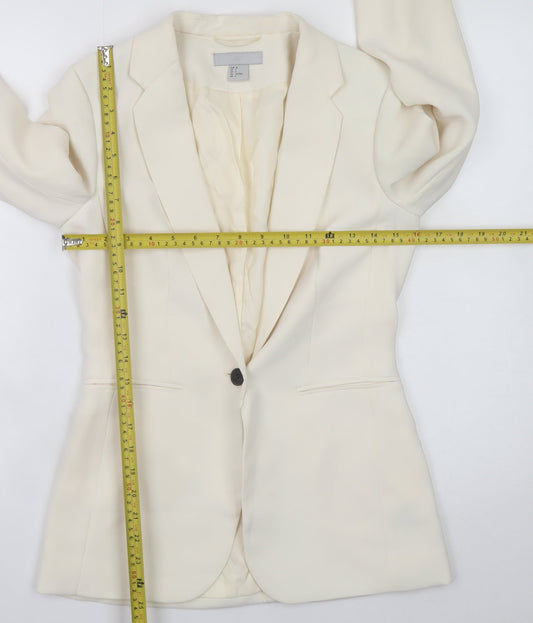 H&M Women Ivory Tailored One Button Blazer Size 6 Slim Fit