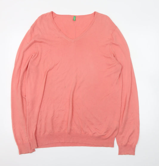 United Colors of Benetton Men's Pink Cotton V-Neck Jumper XL