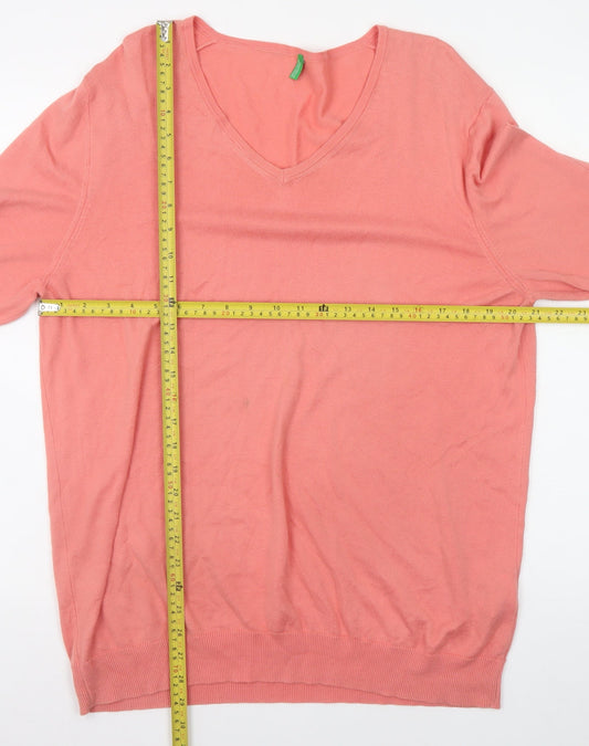 United Colors of Benetton Men's Pink Cotton V-Neck Jumper XL