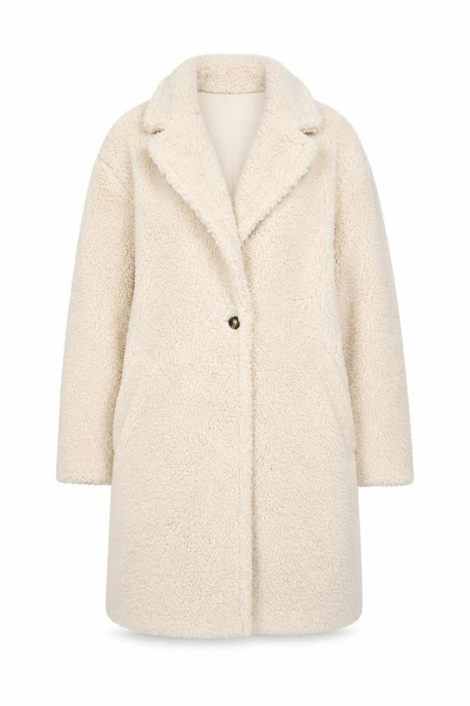 Uniqlo Women Beige Mid-Length Fleece Overcoat Size S