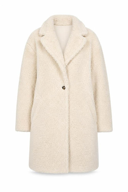 Uniqlo Women Beige Mid-Length Fleece Overcoat Size S
