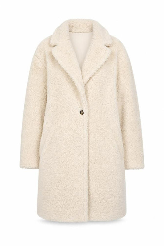 Uniqlo Women Beige Mid-Length Fleece Overcoat Size S