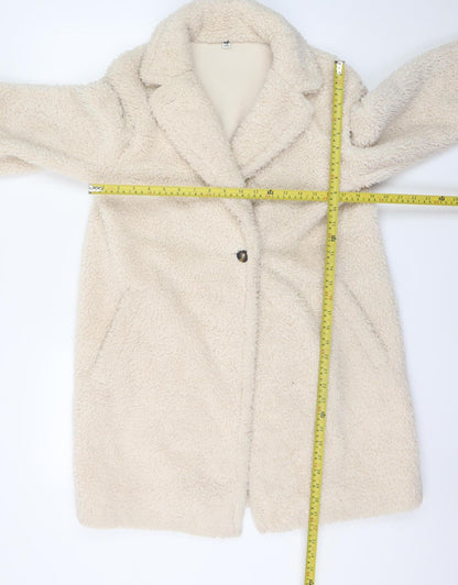 Uniqlo Women Beige Mid-Length Fleece Overcoat Size S
