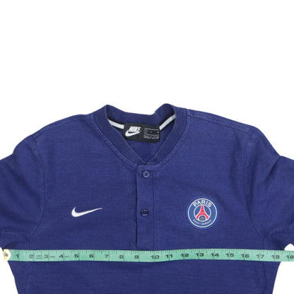 Nike Men Blue PSG Paris Saint-Germain Short Sleeve Henley Shirt S
