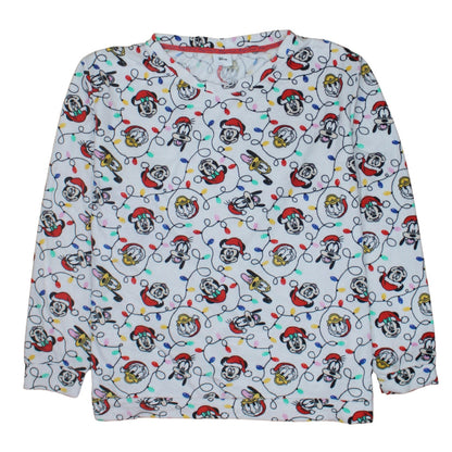 Disney Tu Womens White Christmas Mickey & Friends Long Sleeve Pyjama Top Size 20