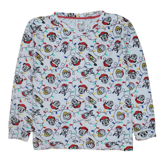 Disney Tu Womens White Christmas Mickey & Friends Long Sleeve Pyjama Top Size 20