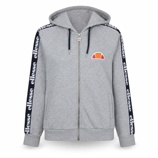 Front view of Ellesse women’s grey full zip hoodie, size UK 8, logo hooded sweatshirt