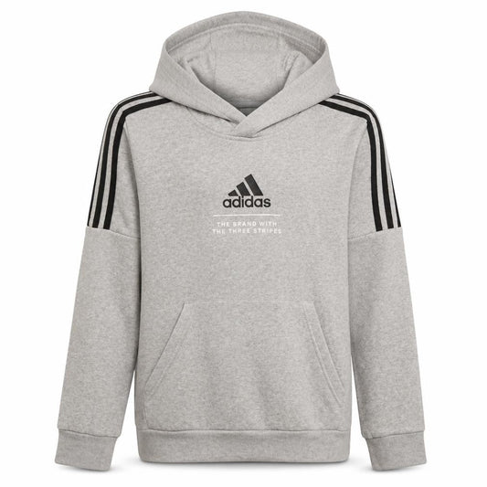 Front view of Adidas boys’ grey pullover hoodie 14 years hooded fleece sweatshirt