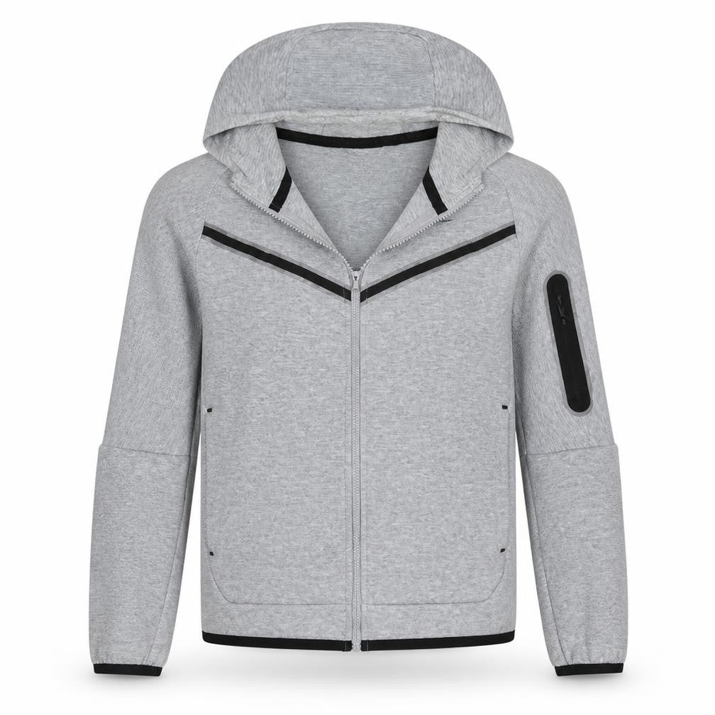 Front view of Nike boys’ grey full zip hoodie l regular fit sportswear